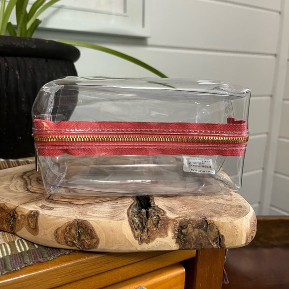 EVER Make-up Case, clear, gold zipper & coral pink, NWOT - Picture 3 of 7